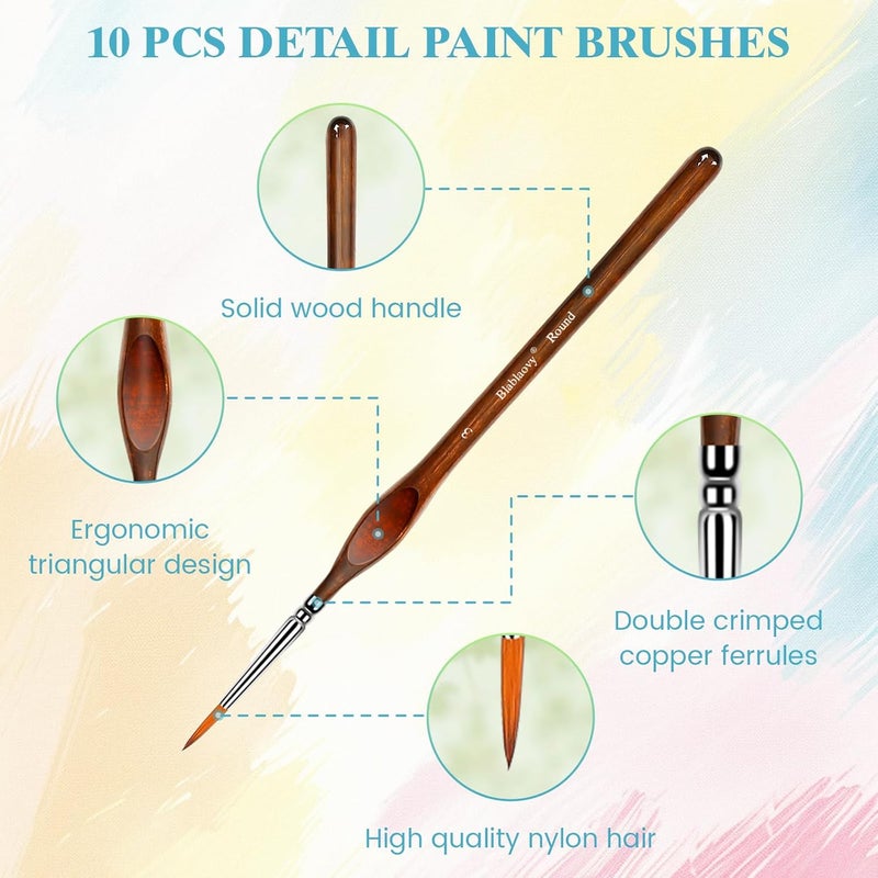 Blablaovy 12pcs Miniature Paint Brushes Drybrush Set, Detail Paint Brushes for Acrylics, Watercolor, Figurines Model, Face Painting, Piant by Number Kit for Adults - Triangular Handles (Brown) - Image 3